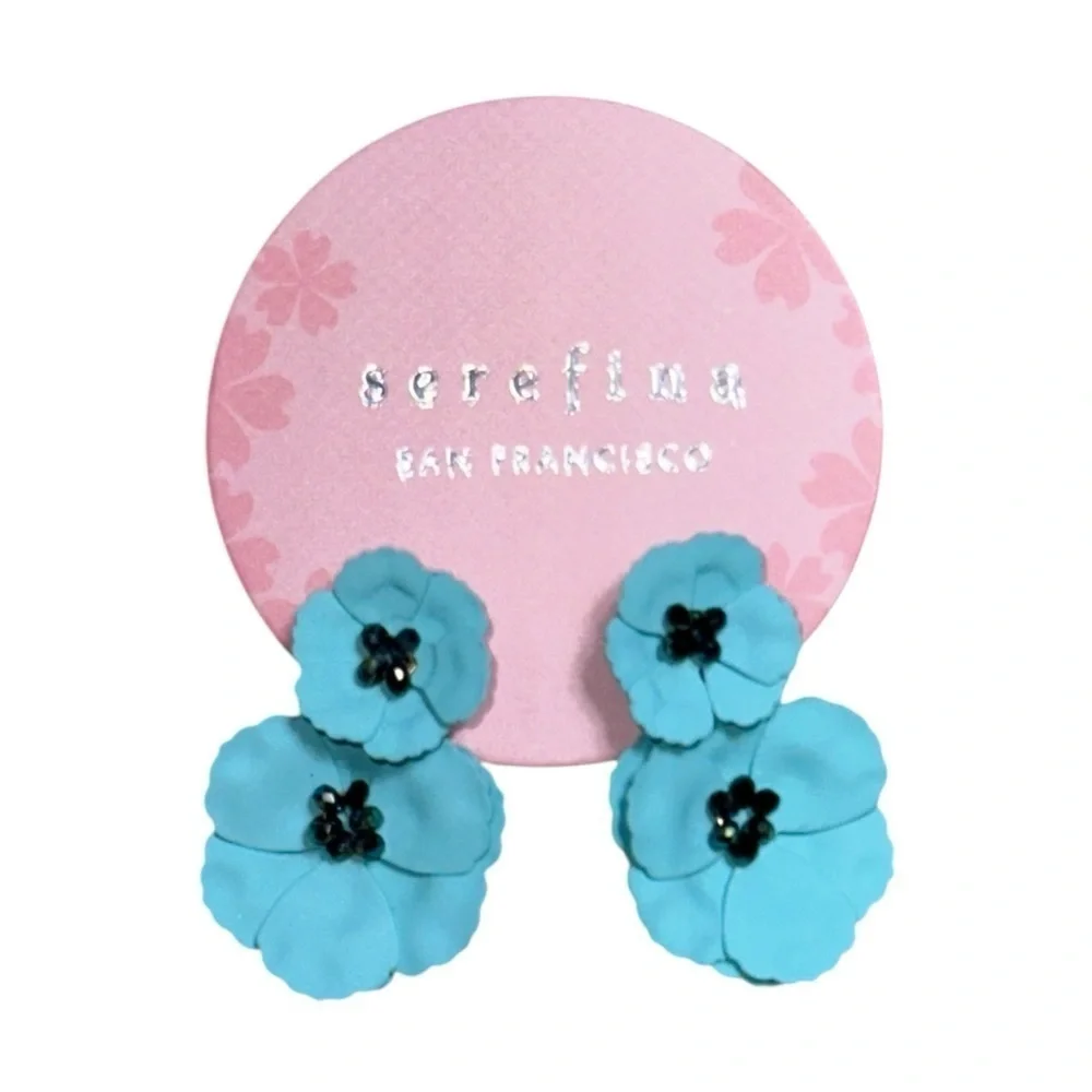 Anthropologie Serefina Poppy Ear Turquoise Blue Earrings